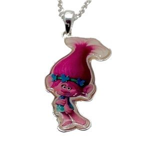 JCM Trolls Princess Poppy Pendant Necklace. 18 in Silver Plated Brass Enamel